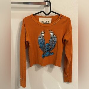 RILEY Vintage - one of a kind! Orange Long Sleeve Shirt with Blue Eagle Design